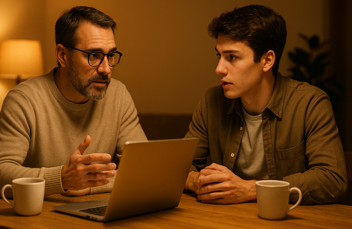 인생 조언을 해주는 멘토와 경청하는 멘티의 모습