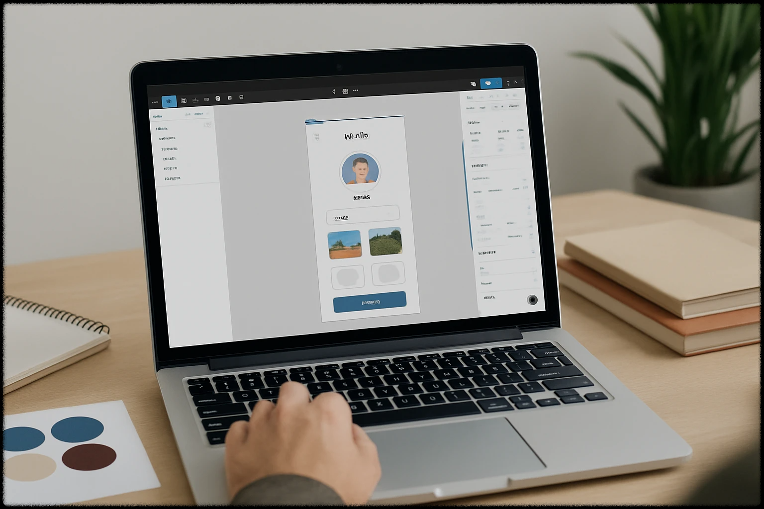 Figma에서 모바일 앱 UI를 디자인하는 모습