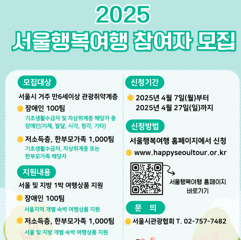 2025 서울행복여행 신청방법, 서울시 무료여행 대상·혜택 총정리