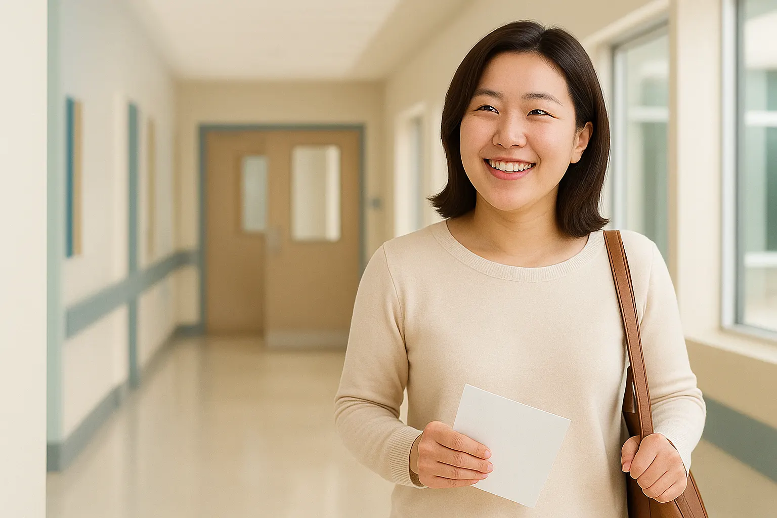밝은 표정으로 병원에서 상담 후 나오는 환자