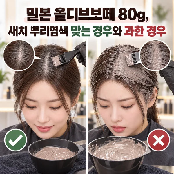 '밀본 올디브보떼 80g, 새치 뿌리염색 맞는 경우와 과한 경우' 제목 텍스트가 보이는 AI로 생성한 대표 썸네일, 밀본 올디브보떼 80g, 새치 뿌리염색 맞는 경우와... 주제를 표현한 배경 안내 이미지