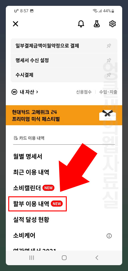 현대카드 할부 이용 내역