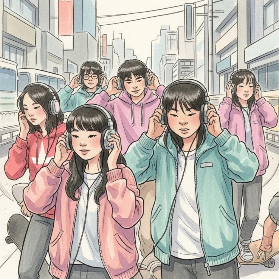 도시에서 음악을 즐기는 젊은이들의 모습