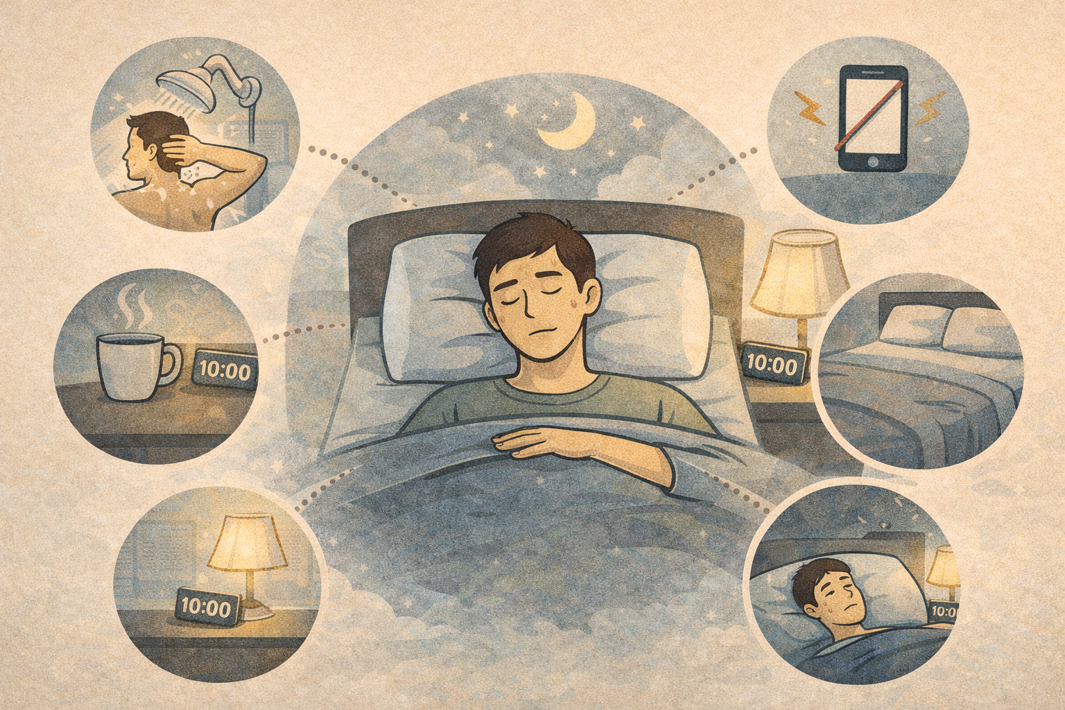 수면의 질을 높이는 생활 습관과 관련된 이미지