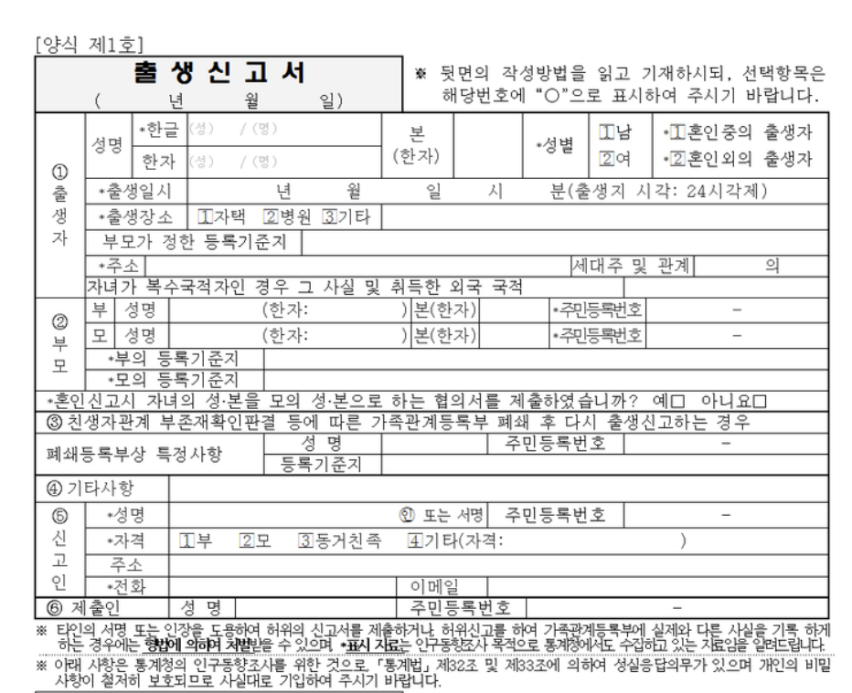 출생신고서-양식