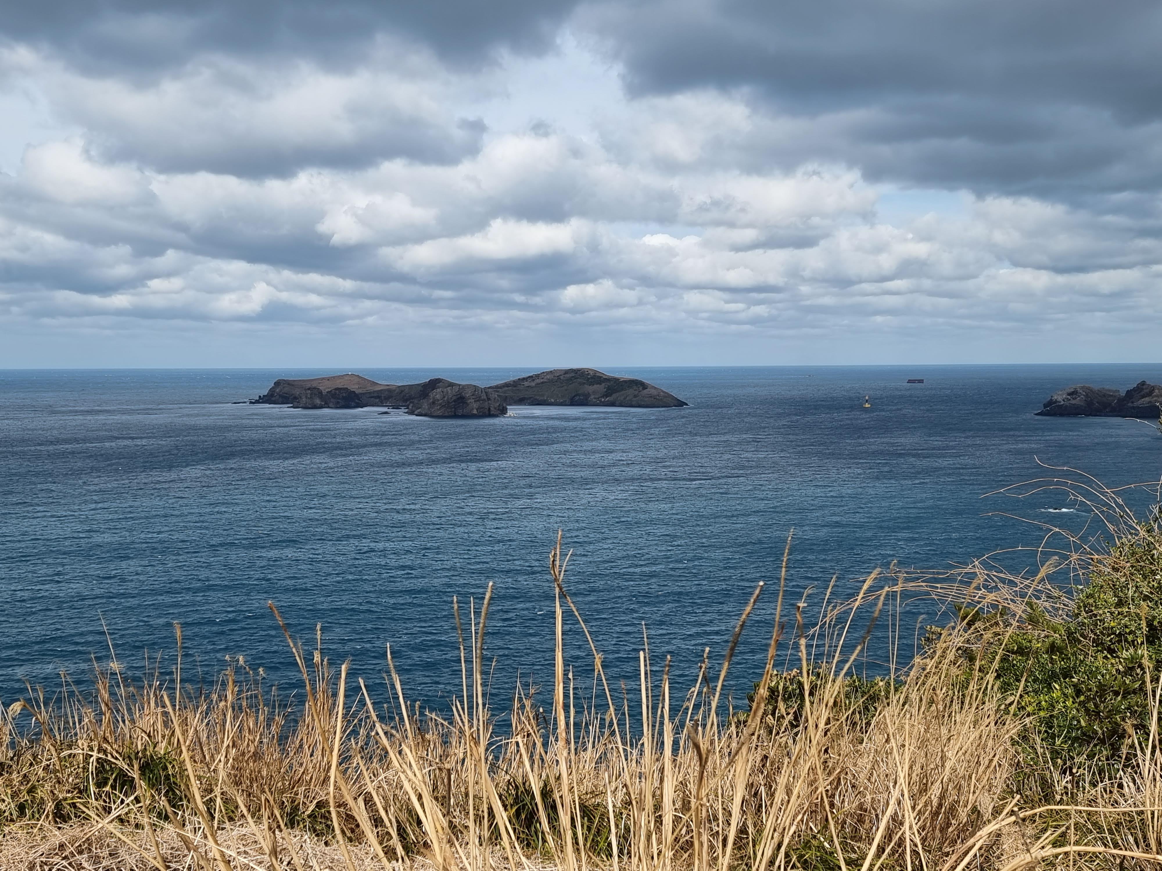초지 너머로 보이는 차귀도의 수평선