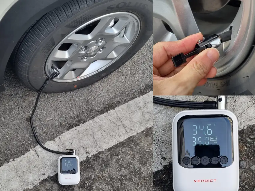 벤딕트 나노로 타이어 공기를 채우던 모습입니다.