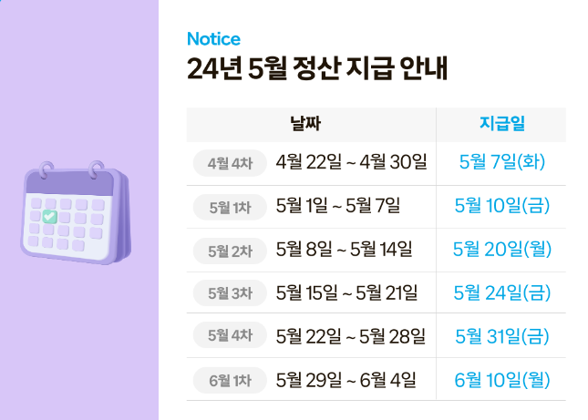 쿠팡이츠 배달파트너 및 배민커넥트 수수료 및 정산주기 