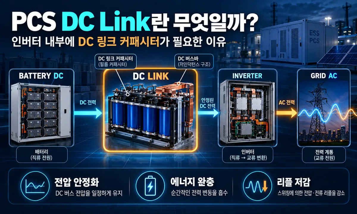 PCS 내부 DC Link와 커패시터 전력 흐름 구조