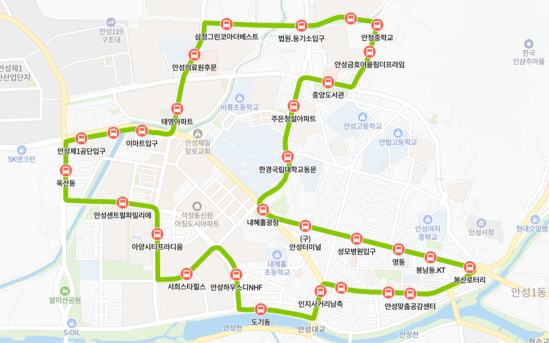 안성-91번-버스-노선-지도