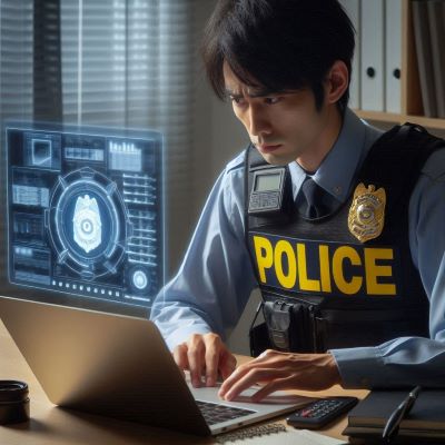 경찰관이 디지털 범죄를 수사하고 있다