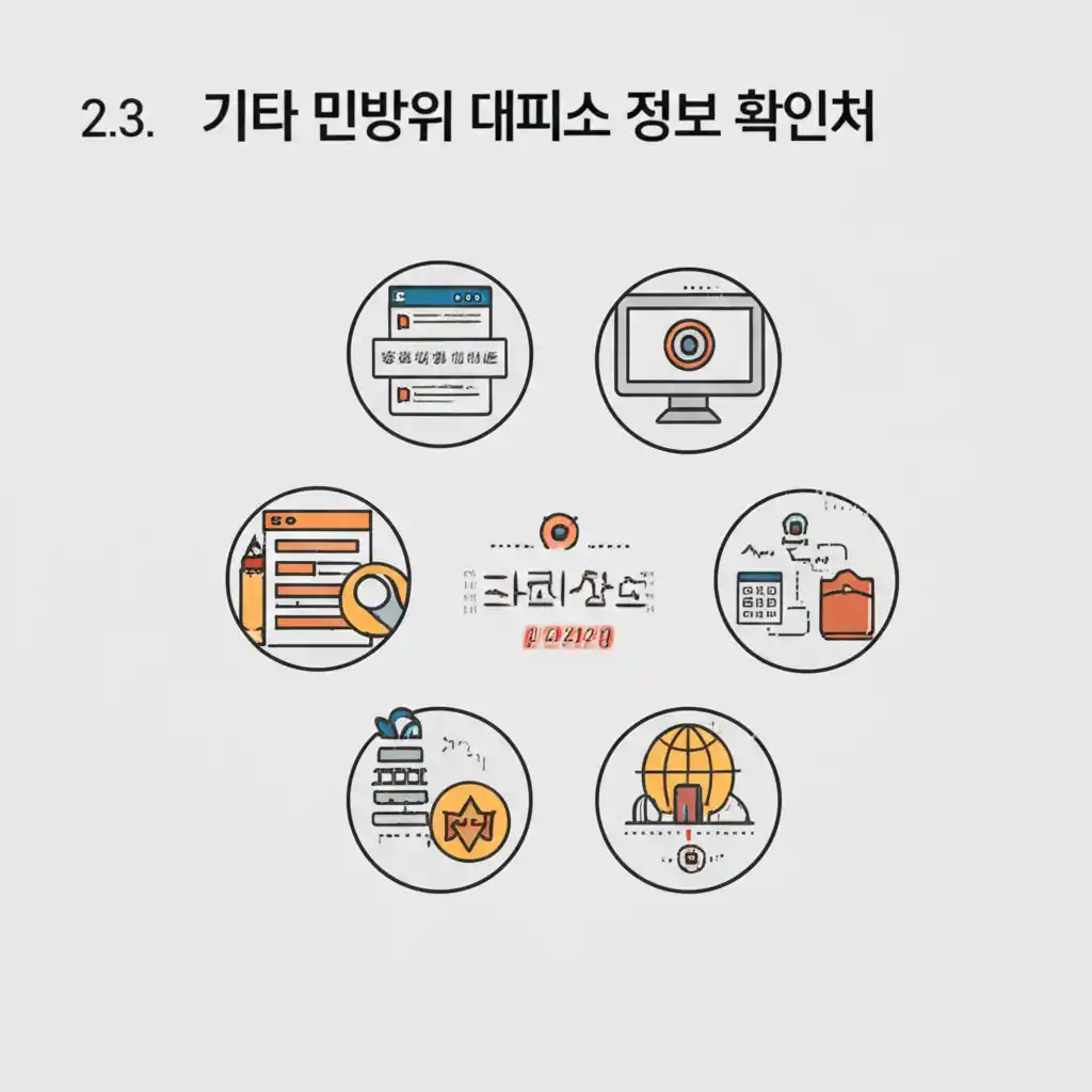 민방위 대피소 사이트 등 기타 민방위 대피소 정보 확인처를 안내하는 화면.