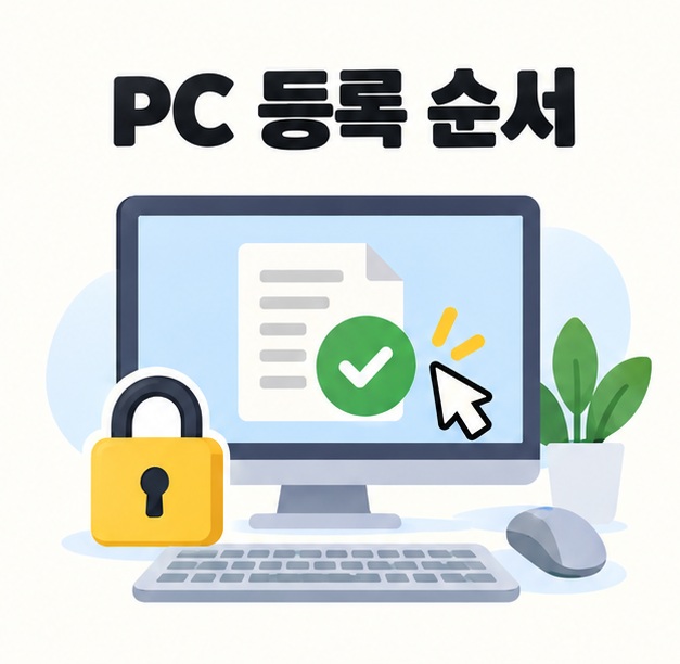PC에서 등록 메뉴를 열고 인증서를 선택해 등록 완료를 확인하는 그림