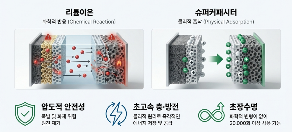 슈퍼커패시터 배터리 vs 리튬이온 배터리