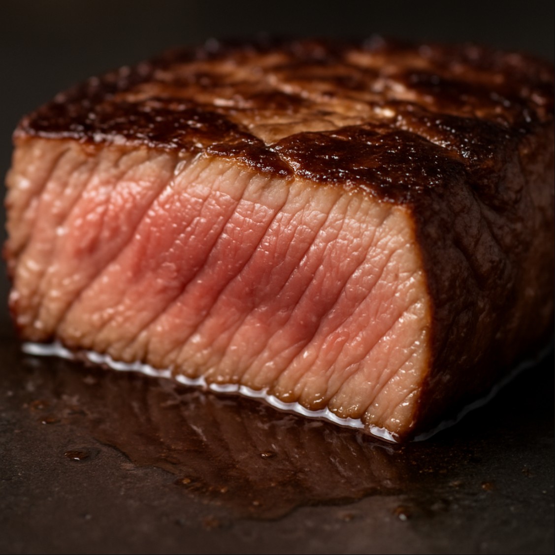 육즙이 살아 있는 고기 단면 클로즈업 이미지