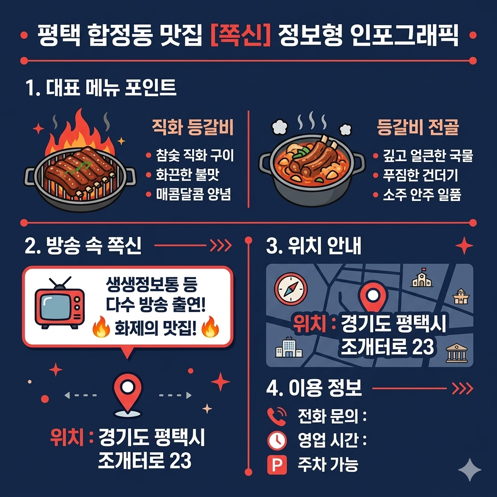 평택 직화등갈비 맛집 쪽신 위치&middot;메뉴&middot;방문팁 인포그래픽