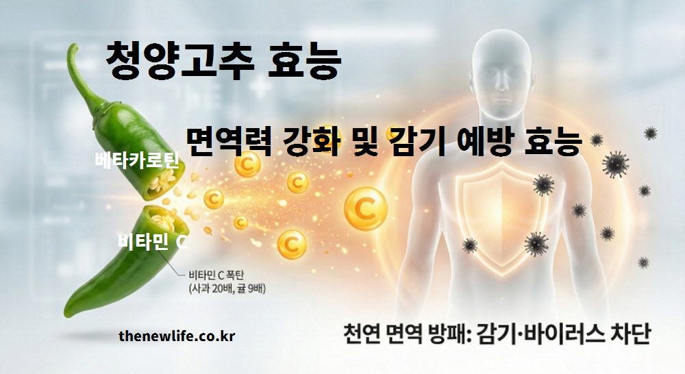 청양고추 효능은 사과보다 20배 풍부한 비타민C와 베타카로틴 성분으로 면역력을 강화하고 감기를 예방하는 이미지