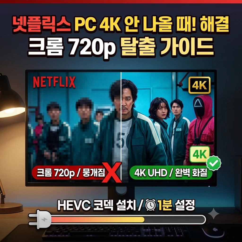 넷플릭스 PC 4K 화질 설정 크롬 720p 탈출 및 HEVC 코덱 설치 1분 가이드 대표 썸네일