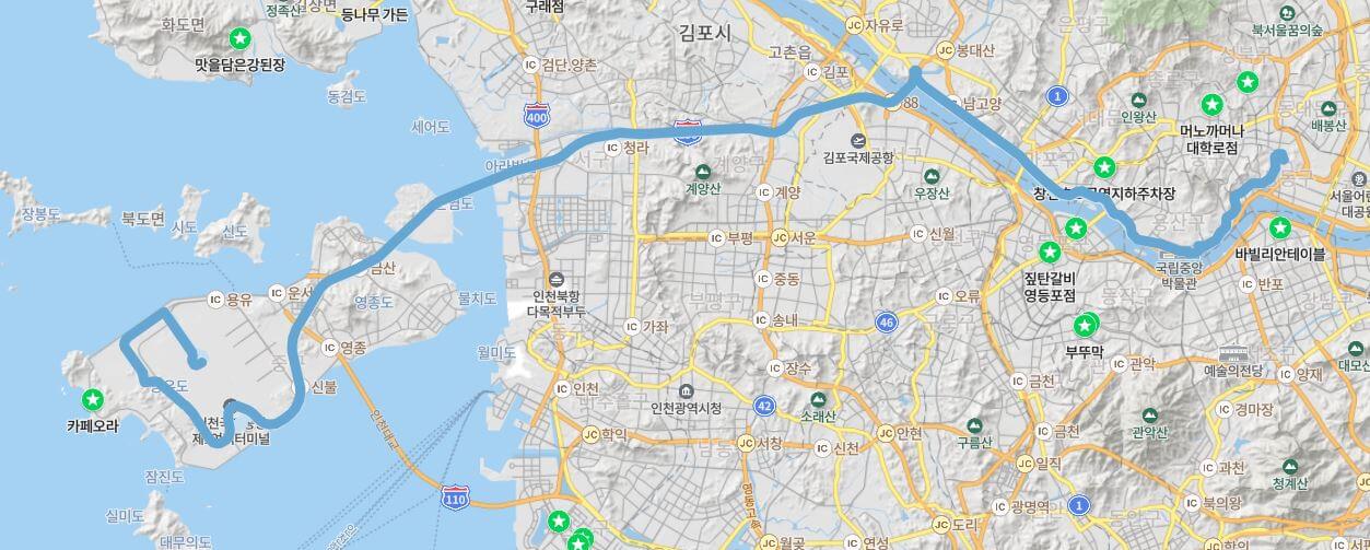 6010 공항버스 노선지도 (인천공항 - 왕십리역)