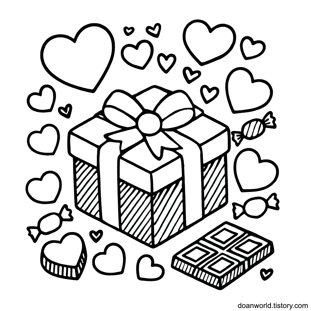 발렌타인 데이 초콜릿 색칠공부 도안