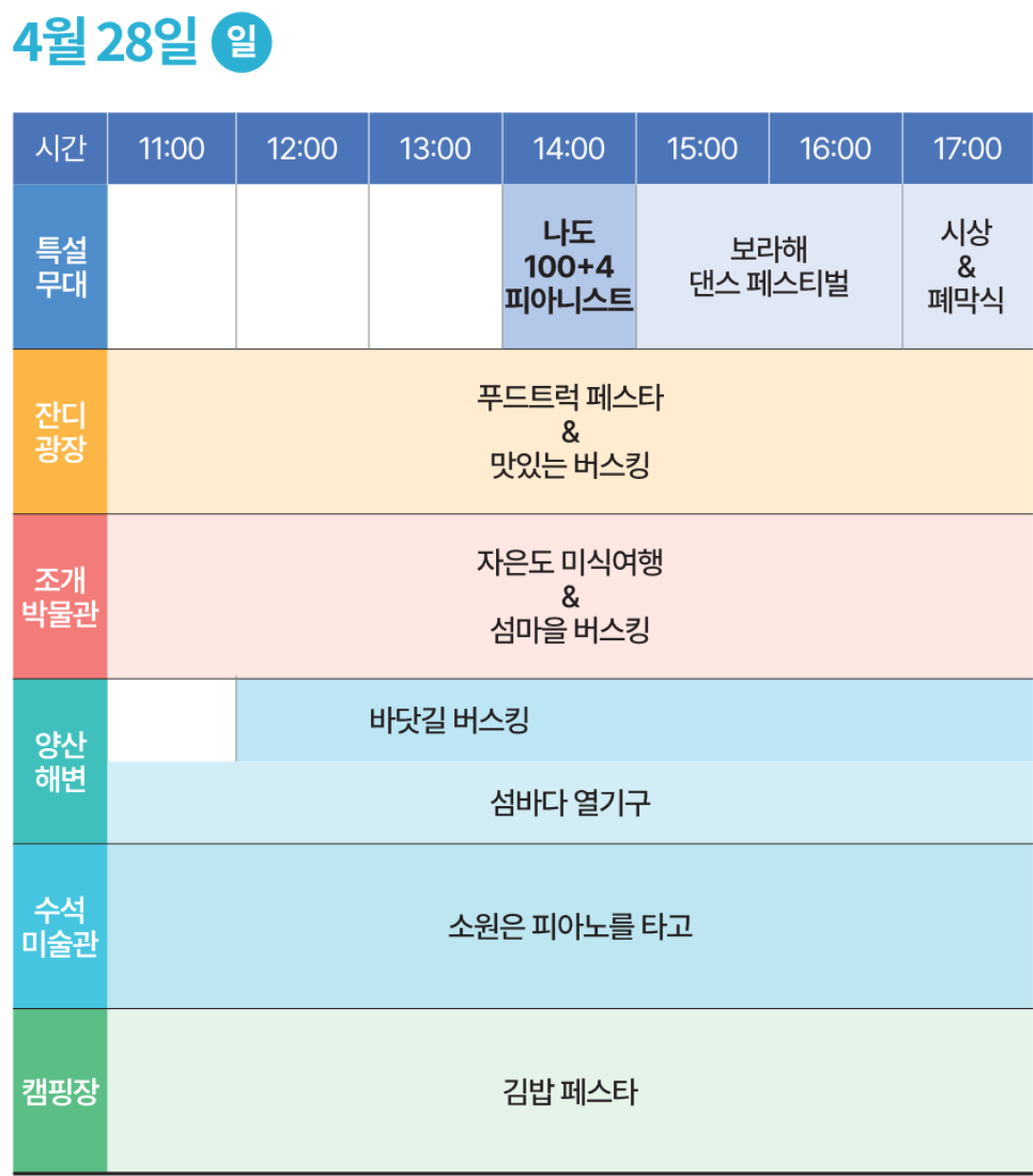  100+4 피아노 섬 축제 일정표