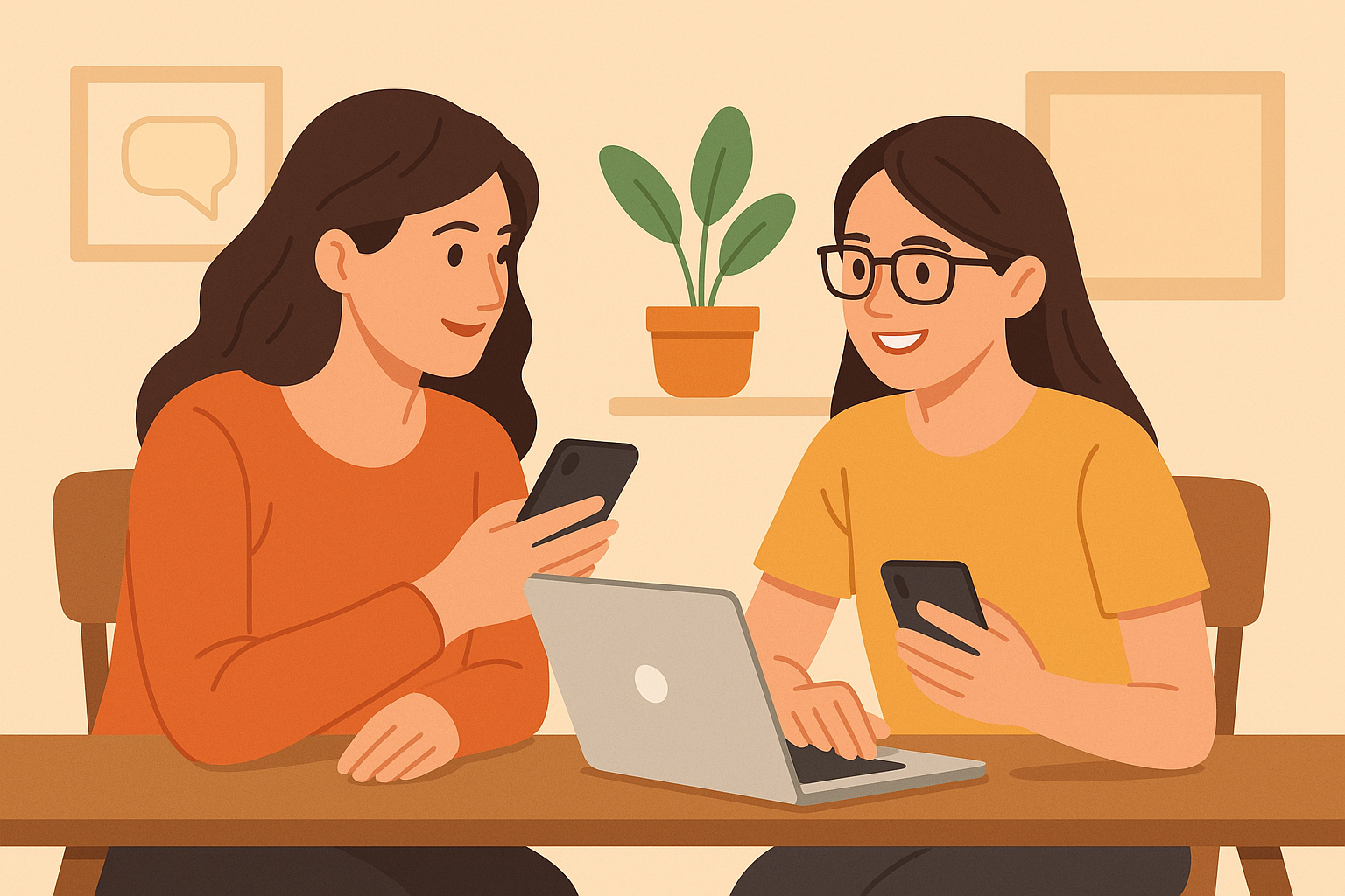 미국 교육 정보를 스마트폰과 노트북으로 찾으며 소통하는 엄마들