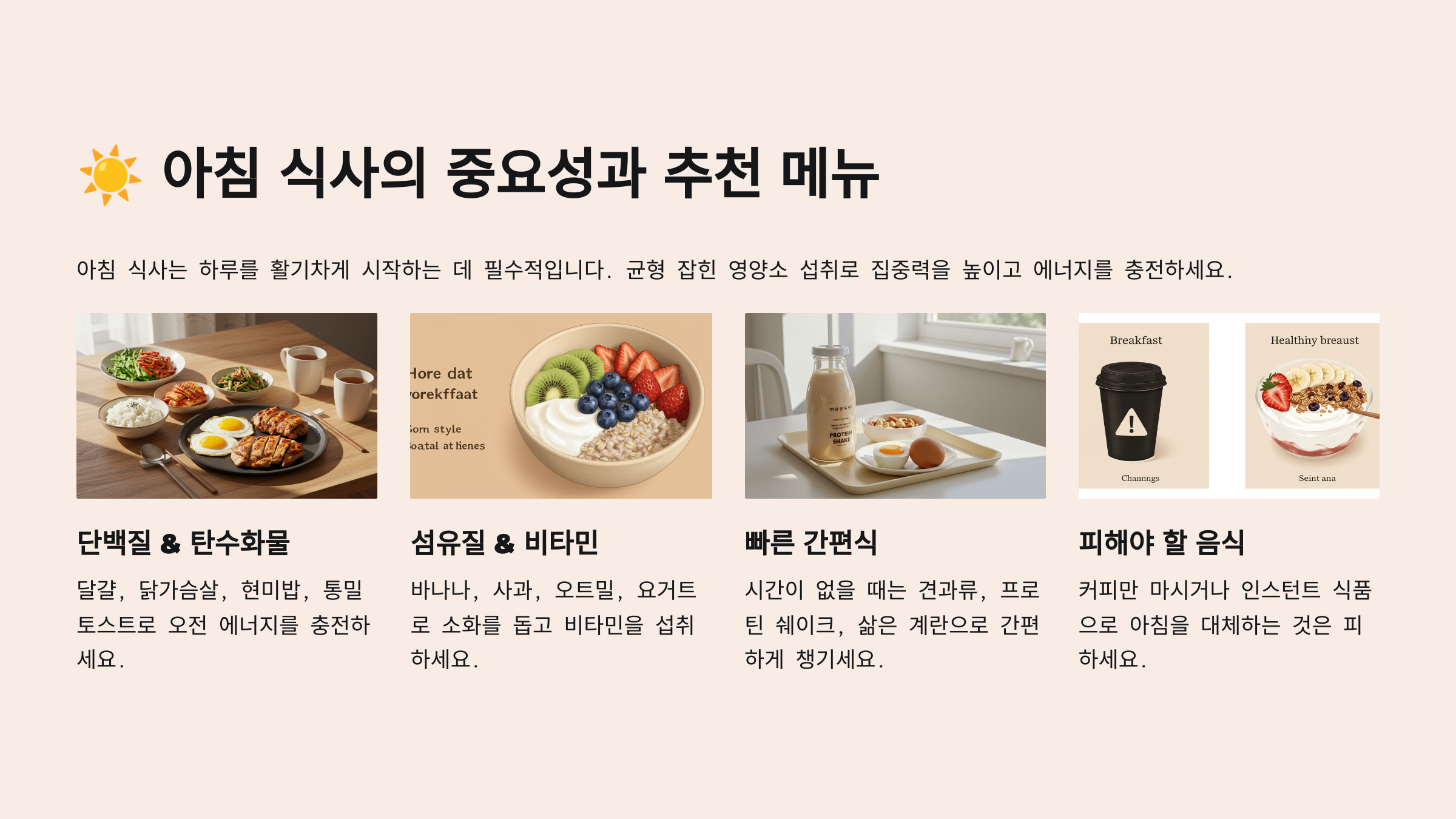 아침 식사의 중요성과 추천 메뉴 관련 이미지