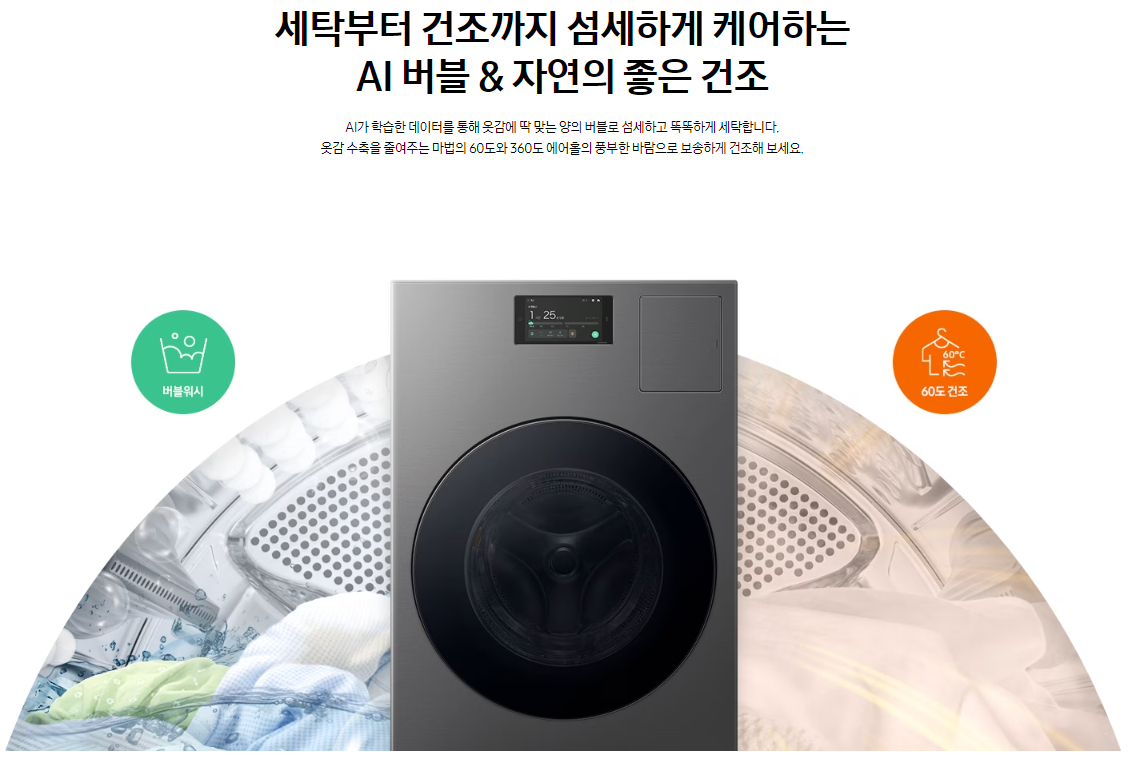 삼성전자 세탁기+건조기 비스포크(BESPOKE) AI 콤보(25 kg+15 kg)