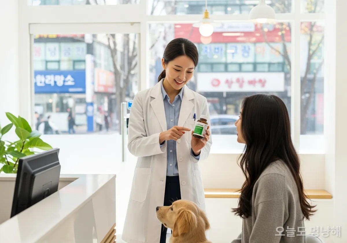 동물병원에서 수의사와 상담하는 보호자
