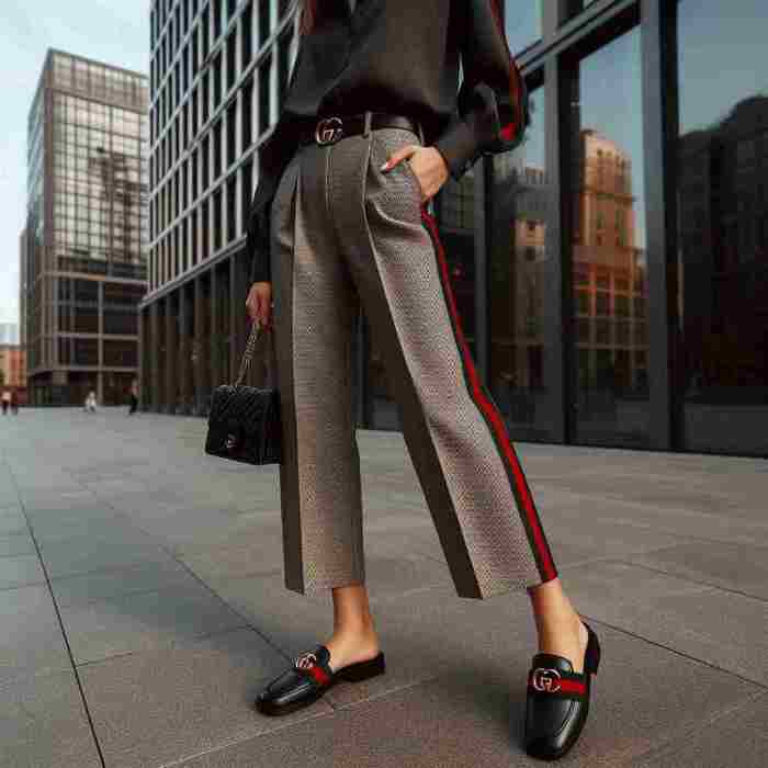 구찌 프린스타운 슬리퍼와 테일러드 팬츠, 블라우스로 세련된 오피스 룩