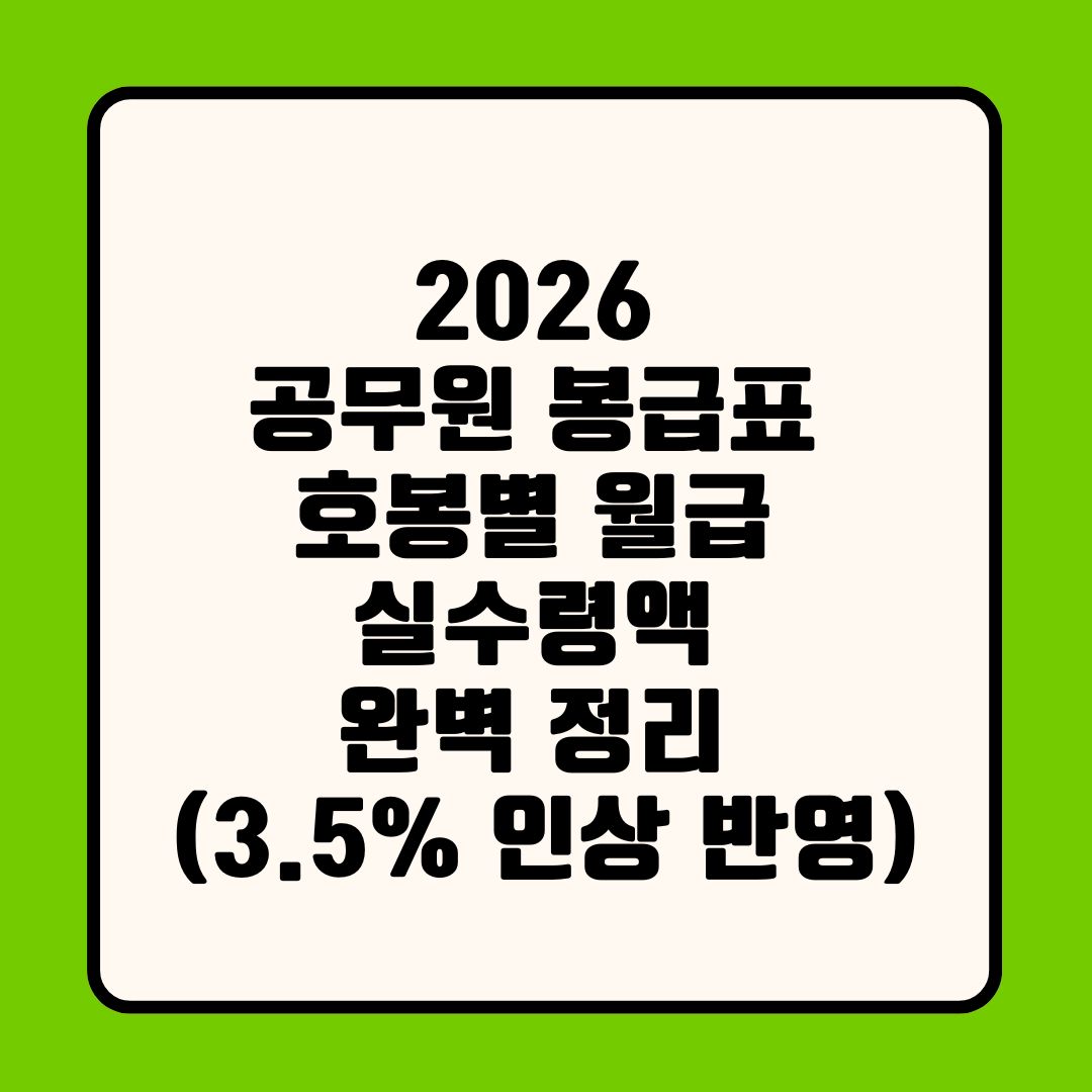 2026 공무원 봉급표 호봉별 월급 실수령액 완벽 정리 (3.5% 인상 반영)