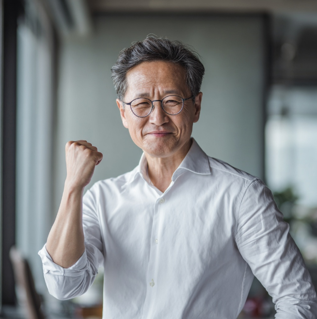 자신있는 표정의 자격증 딴 노인