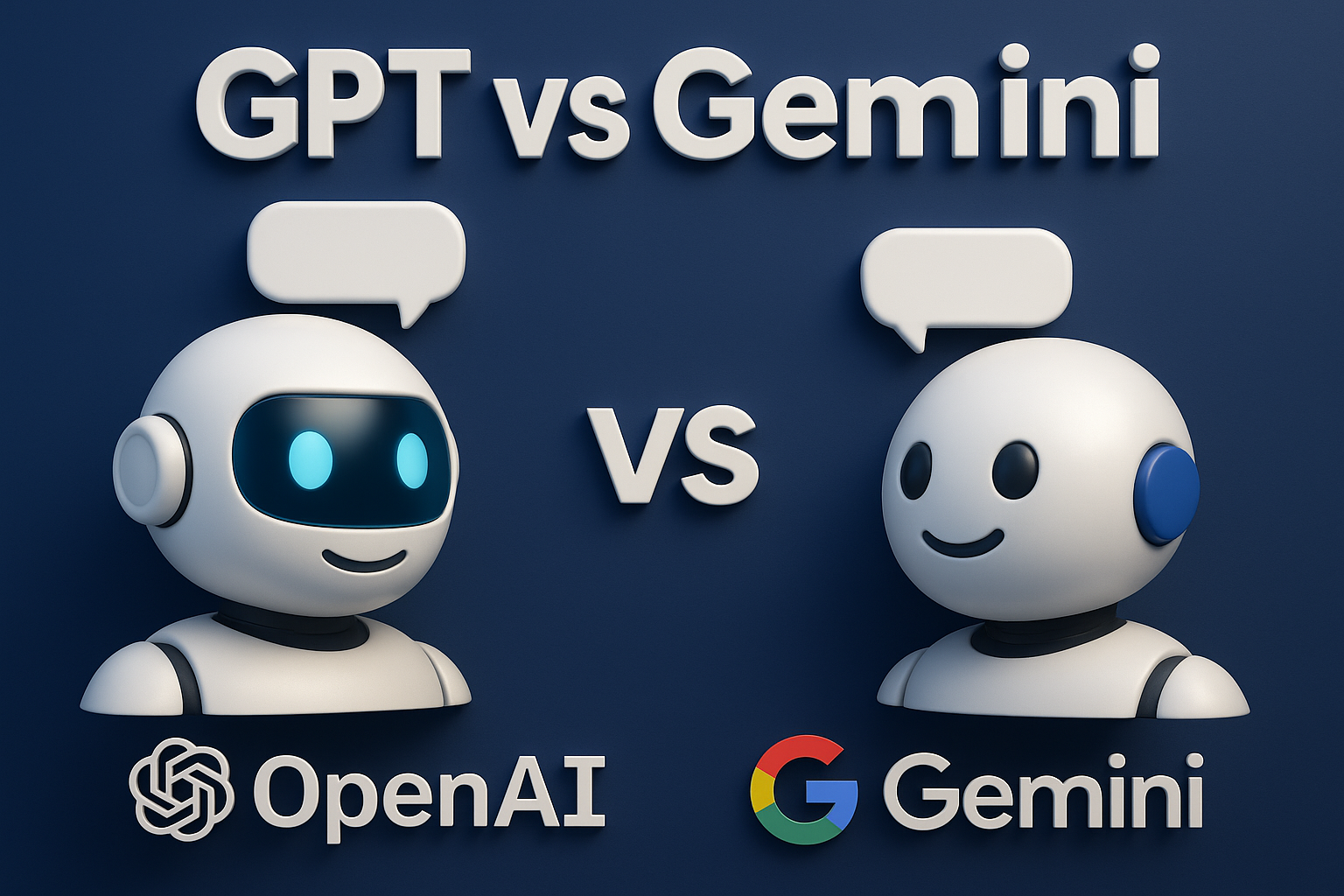 GPT와 Gemini를 상징하는 로봇과 상호비교를 의미하는 문구를 형상화한 그림