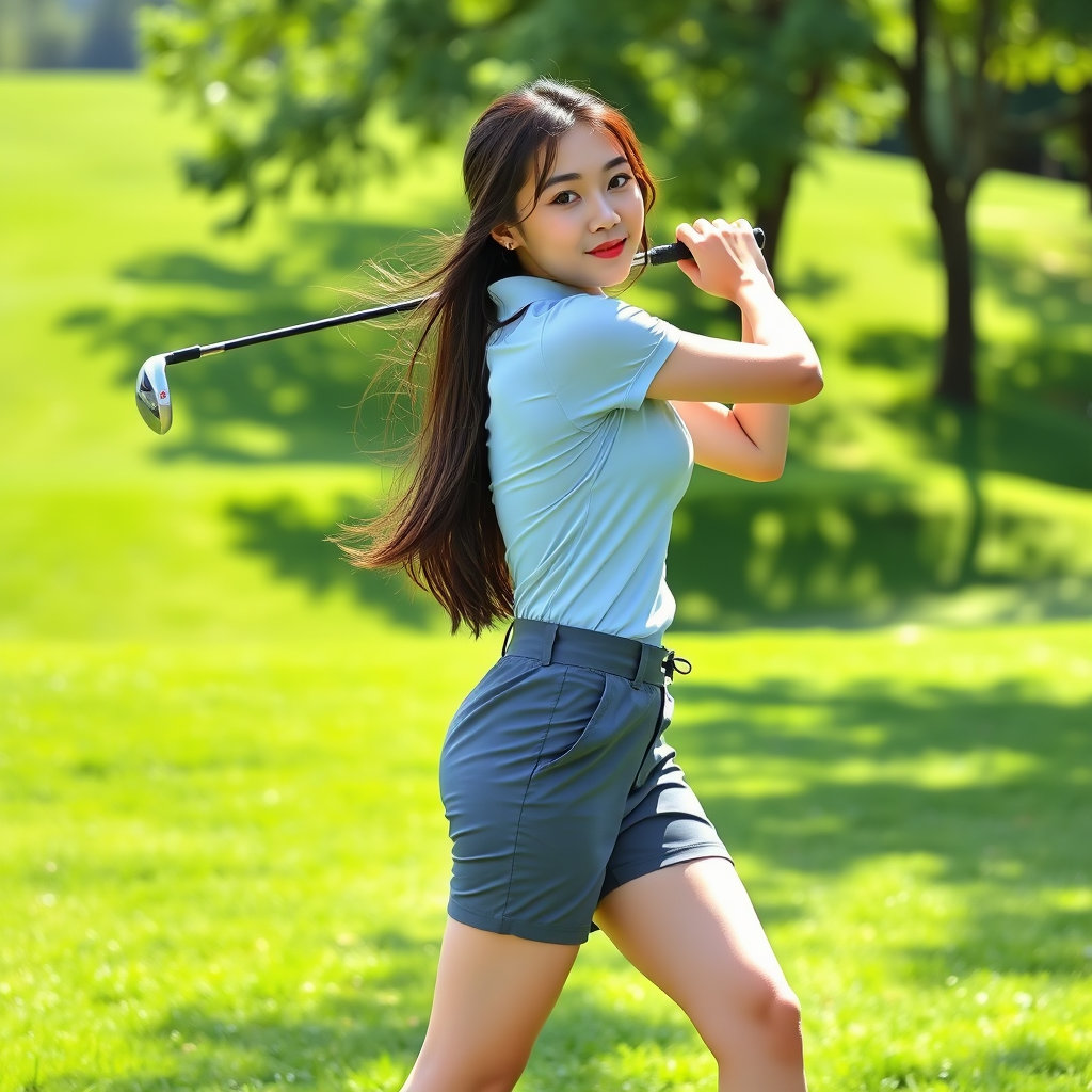파크골프채를 들고 있는 여성