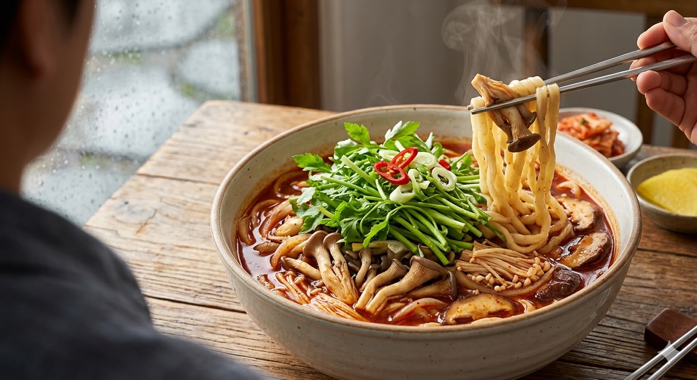 얼큰 버섯 칼국수
