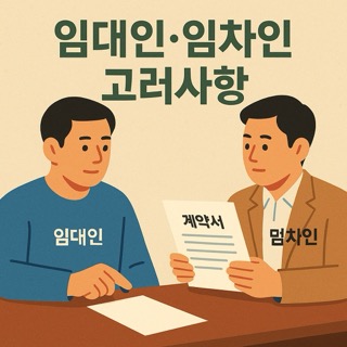 대화하는 양측의 문서 검토 장면으로 추가 유의사항을 강조한 일러스트