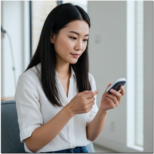 윌요구르트 복용법과 주의사항, 혈당 측정하는 여성 사진