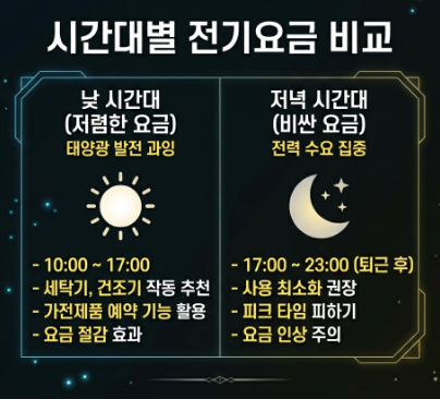 낮(저렴) vs 저녁(비쌈) 시간대 비교표
