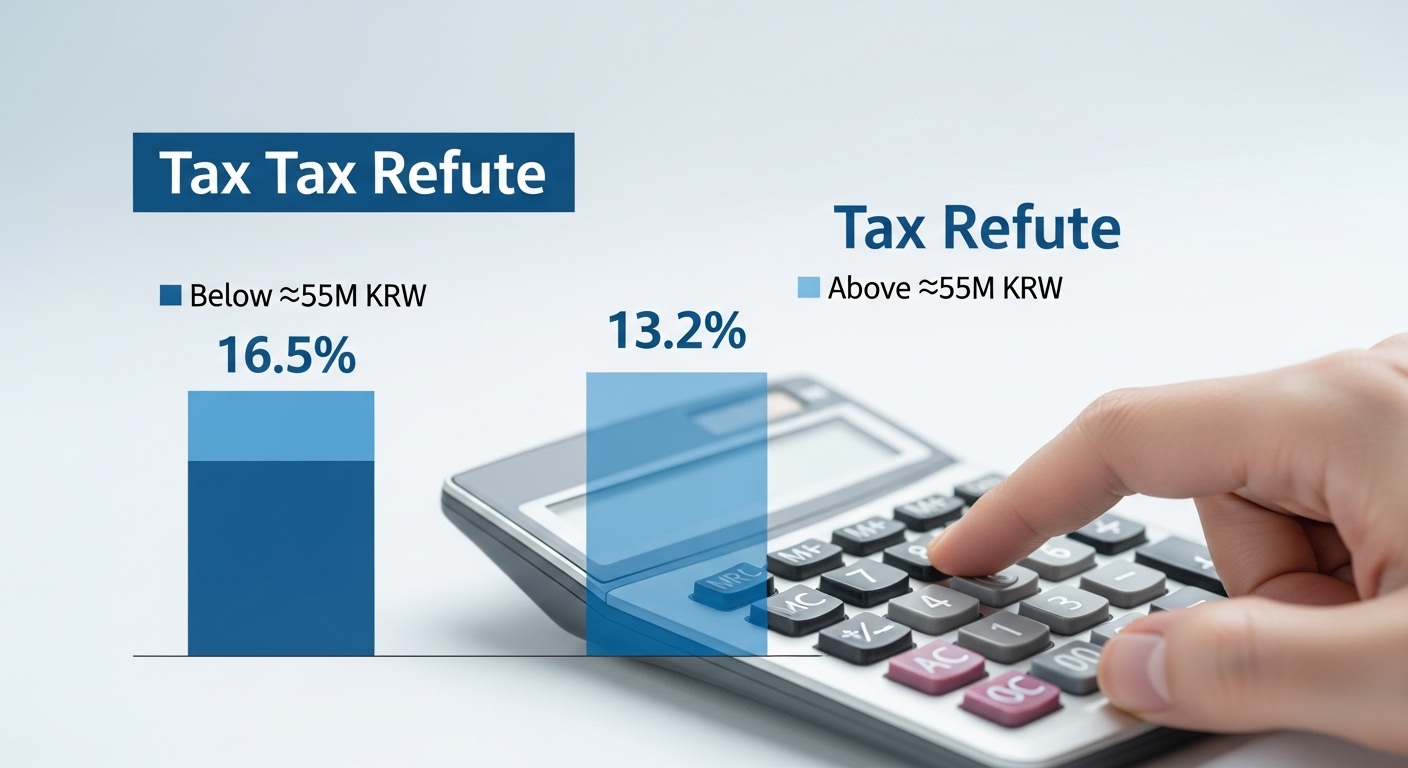연봉 구간별 세액공제율을 보여주는 그래프와 계산기 아이콘]