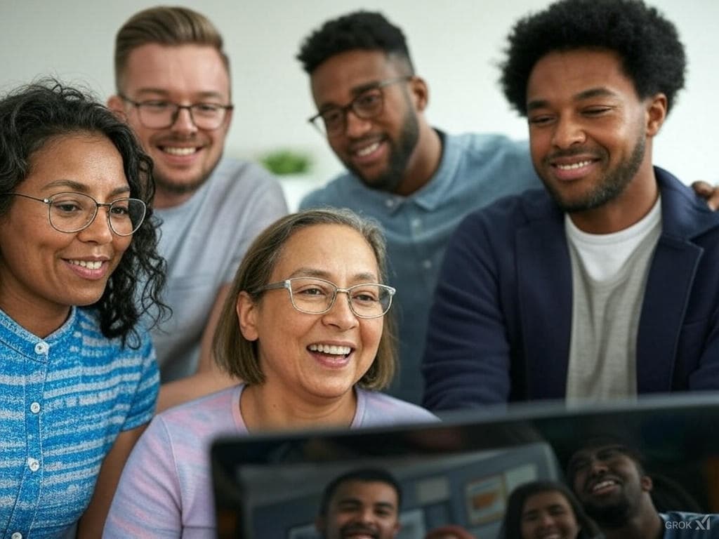 활기찬 사람들이 온라인으로 함께 배우는 모습