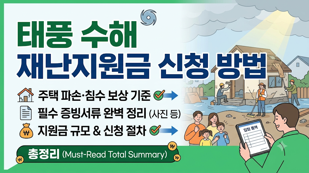 태풍 수해 재난지원금 신청 방법: 주택 파손 침수 피해보상금 지급 기준 및 증빙서류 총정리
