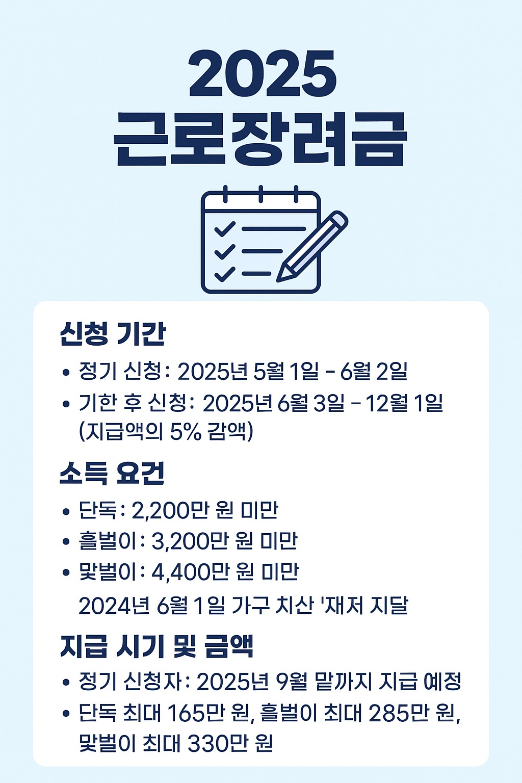 근로장려금 신청 기간 및 요건 금액 정리