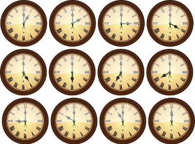 모두 다른 시간을 가르키는 시계들
