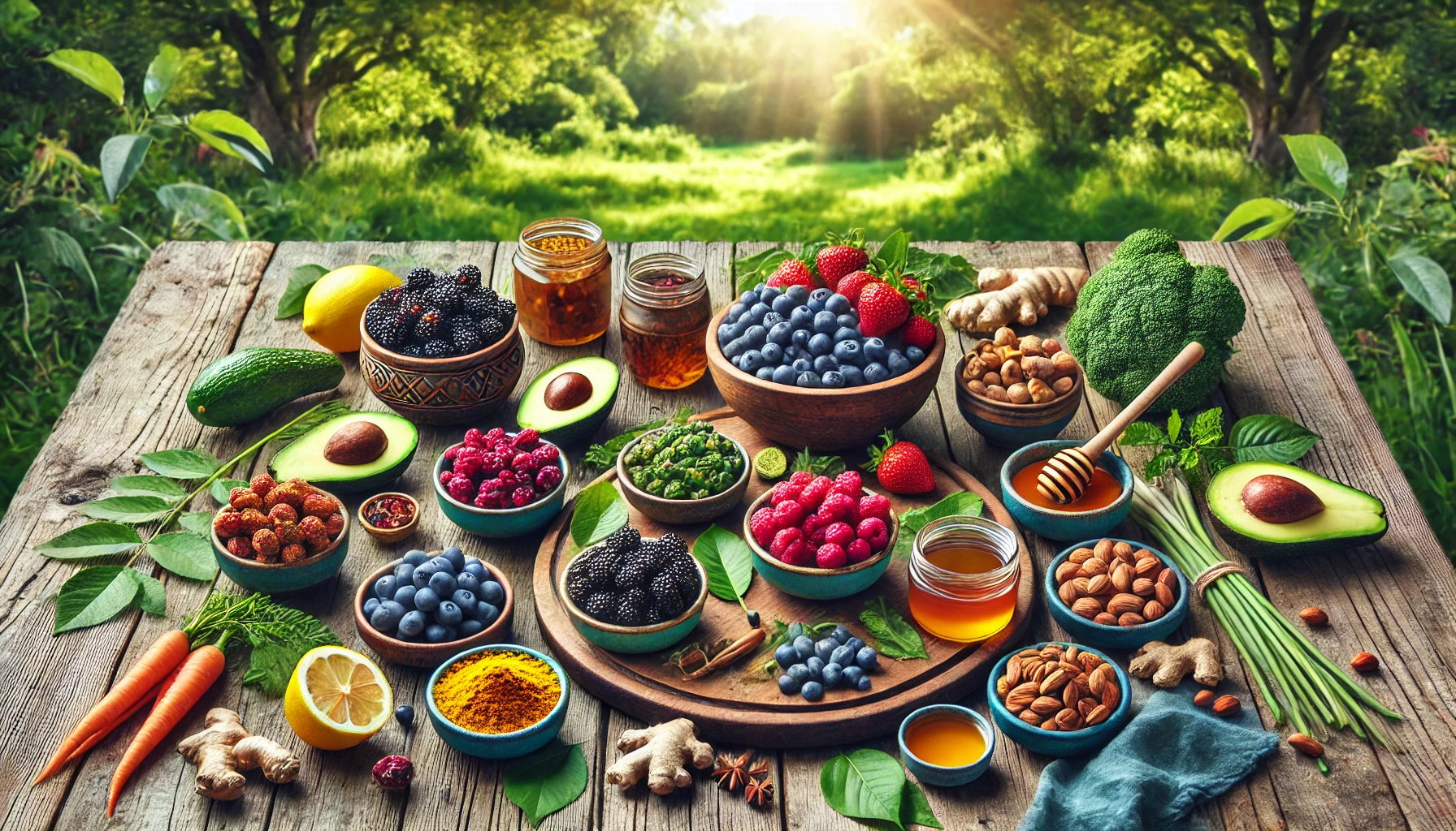 테이블 위에 슈퍼푸드 놓여있는 모습