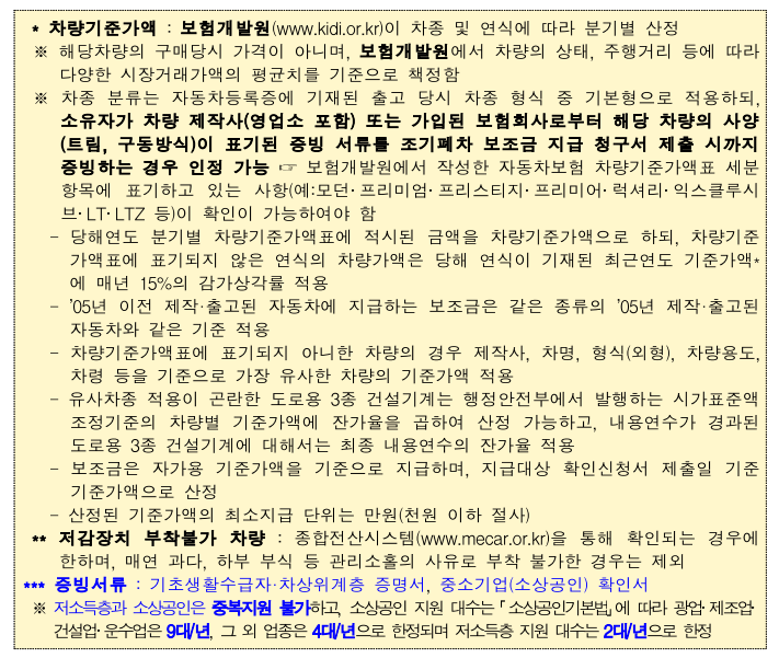 조기폐차지원금 차량기준액
