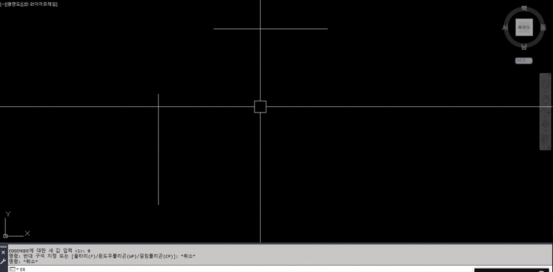 AUTO CAD에서 EDGEMODE 0으로 설정 후 EXTEND 명령어 실행 시 모습 예시