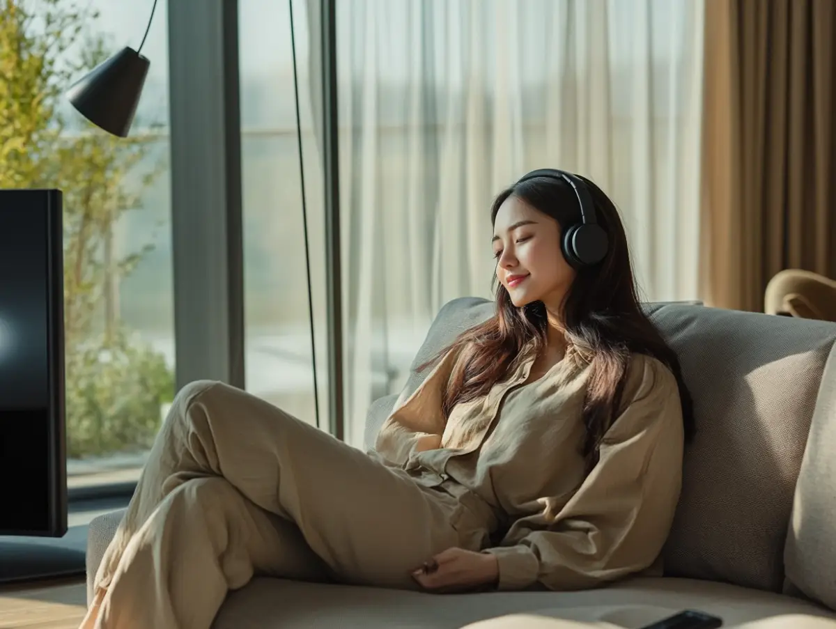 소니헤드셋끼고-모던한-거실에서-넷플릿스보는-한국여자-01