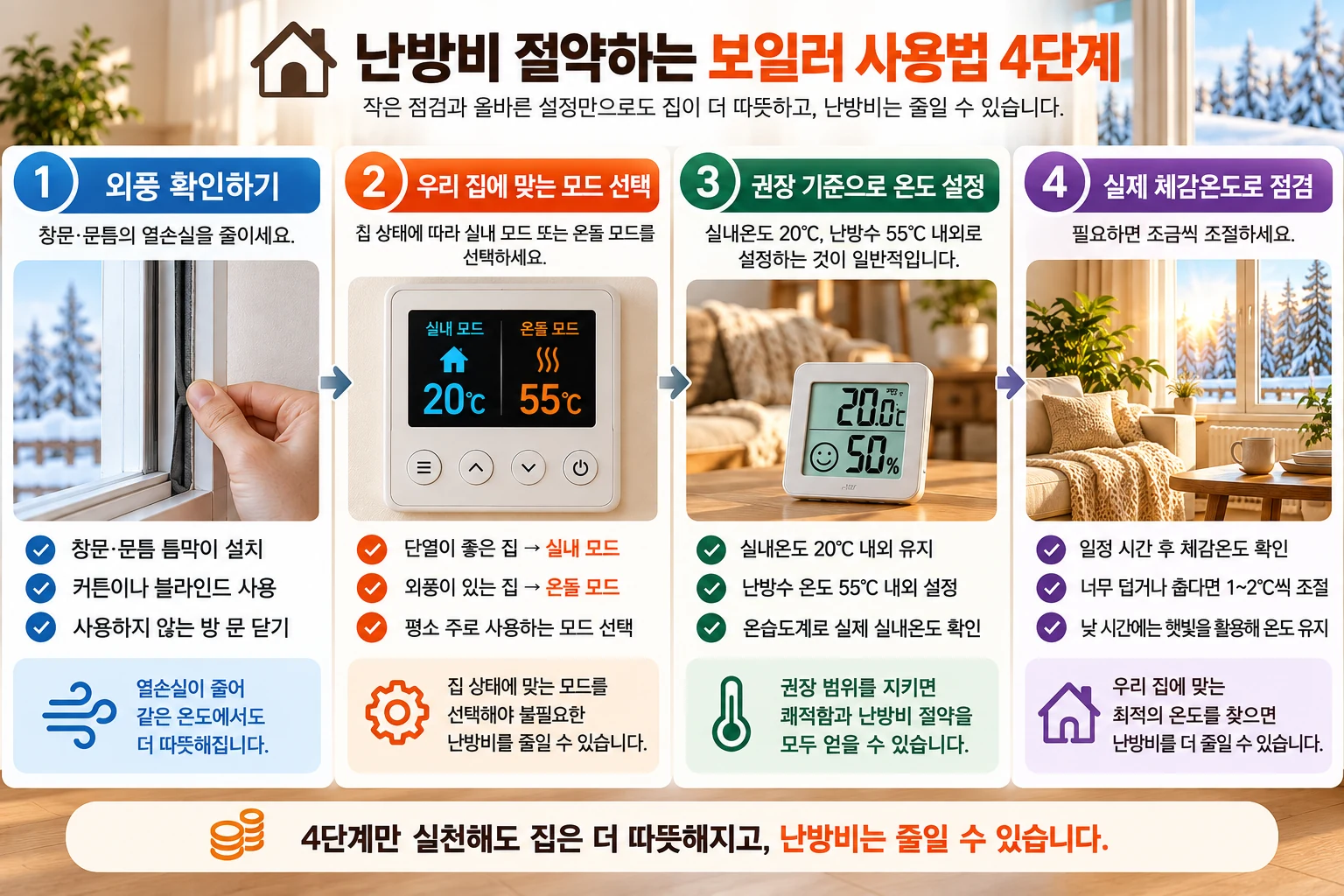 외풍 확인부터 난방 모드 선택과 온도 조절까지 난방비 절약을 위한 보일러 사용법 4단계