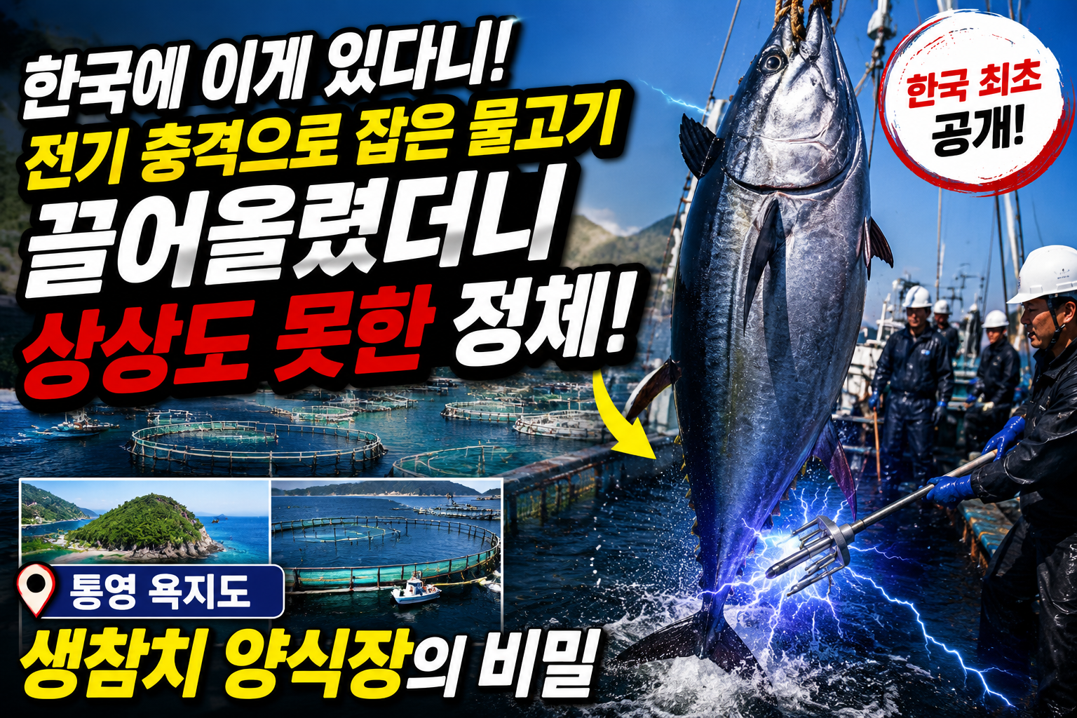 한국에 이게 있다니, 전기 충격으로 잡은 물고기 끌어올렸더니 상상도 못한 정체! 통영 욕지도 생참치 양식장의 비밀