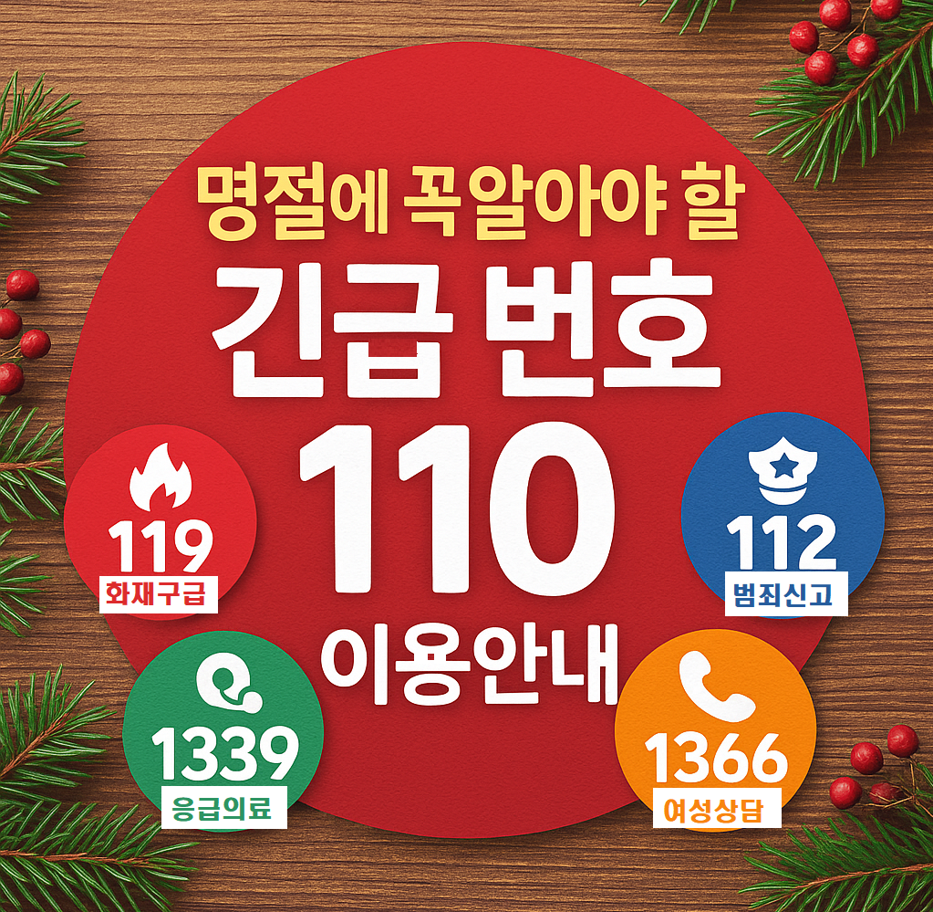 "명절 긴급번호 110" 추석 긴급 연락처, 설날 비상 연락망, 119, 112, 1339, 1366, 다산콜센터 120, 명절 병원 안내, 명절 약국 안내, 교통 긴급 번호